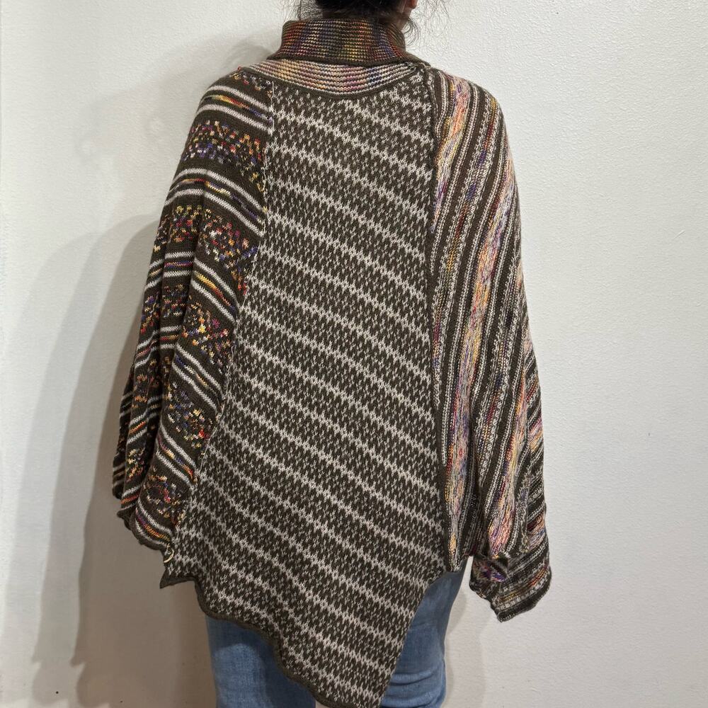 Free People Brown Multi Wool Alpaca Knit Poncho Sz S - Picture 10 of 12